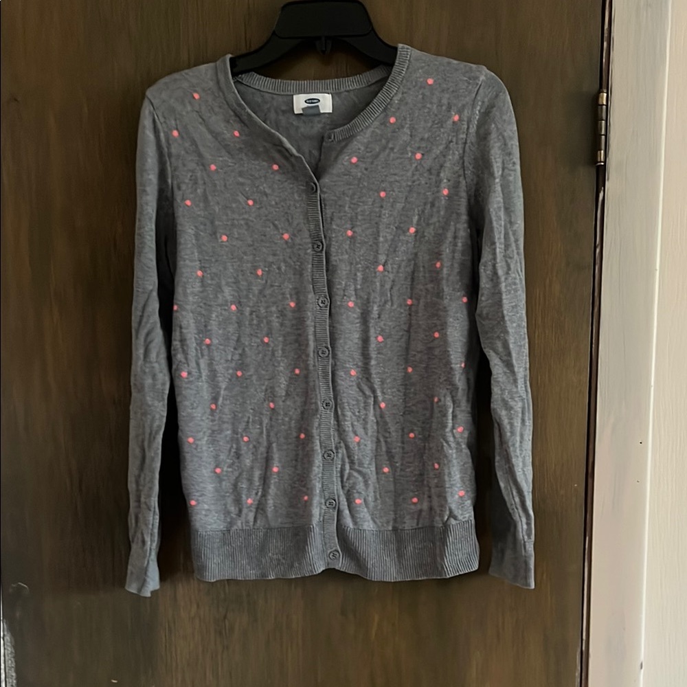 Old Navy Gray and Pink Cardigan Sweater with Soft Knit Fabric Small